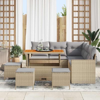 vidaXL - Tuinbank - Set - 10 - st - 7-Aantal - zitplaatsen - Beige - en - Lichtgrijs
