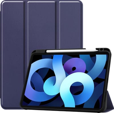 Hoesje - Geschikt voor Apple iPad Air 4 (2020) - 10.9 inch - 4e Generatie - Dun & Stevig - Trifold Bookcase - Hard Cover Case - Met Uitsparing Geschikt voor Apple Pencil - Hardcover Book - Tablet Hoes - Donkerblauw