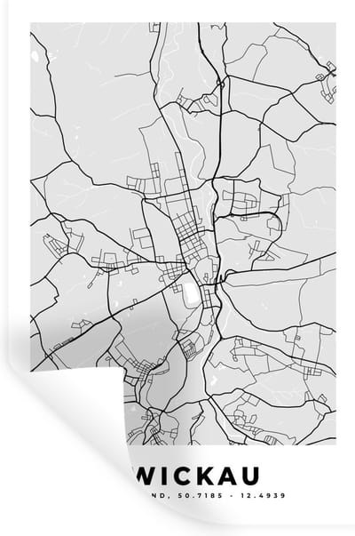 Muurstickers - Sticker Folie - Duitsland - Plattegrond - Kaart - Zwickau - Stadskaart - 20x30 cm - Plakfolie - Muurstickers Kinderkamer - Zelfklevend Behang - Zelfklevend behangpapier - Stickerfolie