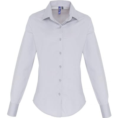 Premier Dames/Dames Popeline Stretch Shirt Met Lange Mouwen (Zilver)
