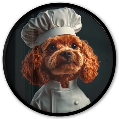 Poster in lijst Rond - Fotolijst 40x40 cm - Posters - Bruin - Kok - Hondje - Ronde posterlijst zwart - Decoratie - Wanddecoratie woonkamer - Muurdecoratie slaapkamer