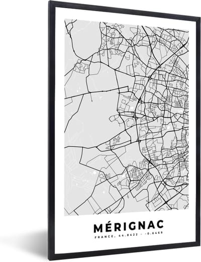 Fotolijst incl. Poster - Kaart - Stadskaart - Mérignac - Plattegrond - Frankrijk - 40x60 cm - Posterlijst