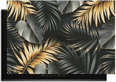 KitchenArt - Golden Palms – Inductie Beschermer - 90x50 cm - Kookplaat Beschermer - Luxe Afdekplaat Inductieplaat - Anti-slip & Oprolbaar - Beschermmat Inductiekookplaat