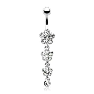 Navelpiercing 3 bloem hanger - wit - LMPiercings