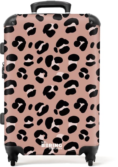 NoBoringSuitcases.com - Grote koffer dames - Panterprint op roze achtergrond - Reiskoffer met 4 wielen - Trolley op wieltjes - Rolkoffer groot vrouwen - 72 liter - Ruimbagage valies 20kg - Valiezen voor volwassenen