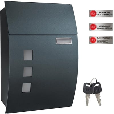 Seth Select Luxe Wandbrievenbus – Postbus met Naamhouder & Sleutelset – Postbus met Kijkvenster en 2 Sleutels - Antraciet