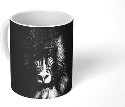 Mok - Koffiemok - Aap - Dieren - Ogen - Bruin - Zwart wit - Mokken - 350 ML - Beker - Koffiemokken - Theemok