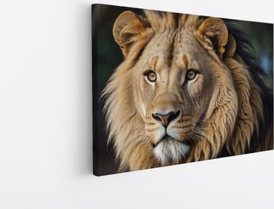 Saammp Canvas Schilderij - Leeuw - Portret - Dieren - 45x30 - Foto op canvas - Wanddecoratie - Muurdecoratie Woonkamer - Slaapkamer decoratie - Canvas Print