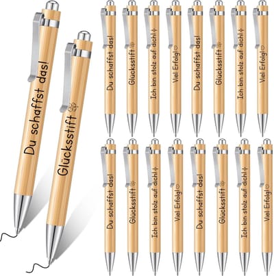 Dailygoods- Balpen Set 16 Stuks - Intrekbare Balpen - Drukbalpen - Motivatiepennen - Afscheidscadeau - Bamboe Materiaal - 14 cm Lengte - Schrijfpennen