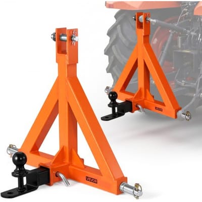 VEVOR 3-punts hefinrichting met 2-inch montage, snelkoppeling met trekhaak, adapter voor tractordissel, geschikt voor categorie 1, compatibel met diverse compacte tractoren.