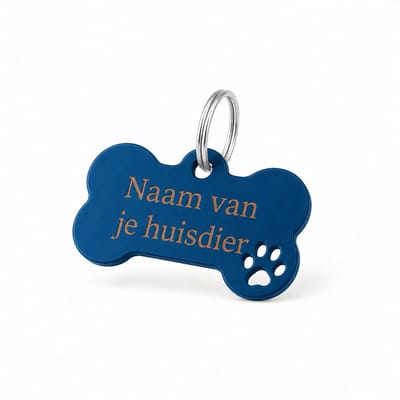 Naamplaatje hond (4,0x2,1 cm) - Model M - Hondenpenning - Laser gegraveerd - Gepersonaliseerd - Blauw