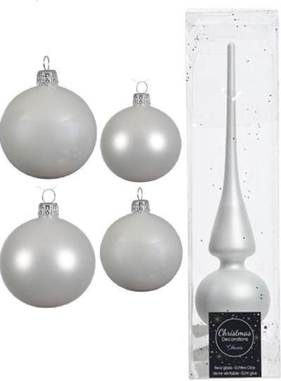 Compleet glazen kerstballen pakket winter wit glans/mat 38x stuks - 18x 4 cm en 20x 6 cm - Inclusief piek mat