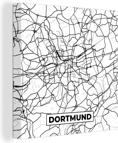 Canvas Schilderij Dortmund - Plattegrond - Stadskaart - Kaart - 20x20 cm - Wanddecoratie