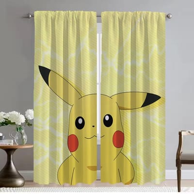 Rideaux Chambre d'Enfant Pokémones Stores Rideau Occultant pour Chambre 2 Panneaux Rideaux d'Intérieur Maison Tulle pour Séparation Chambre Salon W50xH70cmx2pcs-CL beige