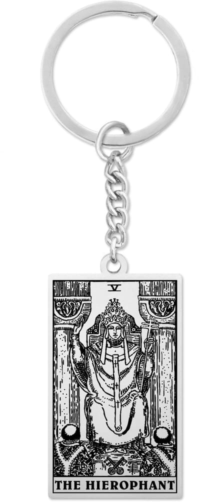 Tarot Sleutelhanger V: De Hogepriester / The Hierophant - Zilverkleurig Stainless Steel - Grote Arcana uit Rider-Waite Geïnspireerd - Pax Amare