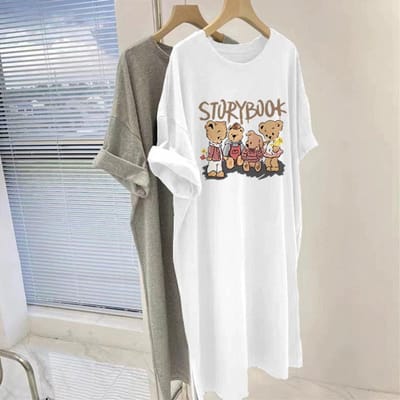 Zomer Losse Koreaanse Versie Puur Katoen T-shirt Dames Grote Maat Lange Casual Rok Retro Top L white