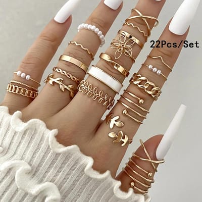 23 stuks Mode Knokkelringen Set Voor Vrouwen Kristal Ster Maan Oog Golf Goudkleur Ringen Vrouwelijk Trendy Feestsieraden Cadeau beige