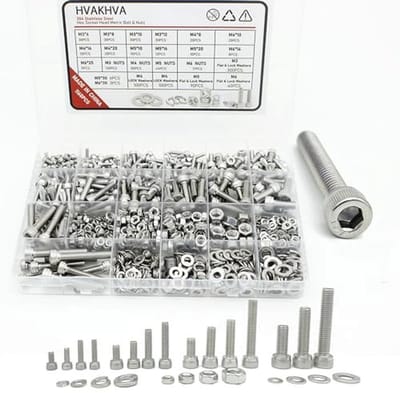 Schroevenset Assortiment M3/M4/M5/M6 - 1160 Zeskantschroeven, Cilinderschroeven, Moeren en Sluitringen - Roestvrijstaal