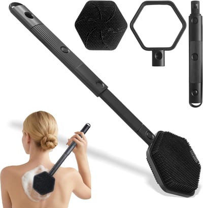 Afneembare Rugborstel - Douche Borstel - Hygiënisch Reinigen - Verstelbare Lengte - 36-53 cm - Zwart