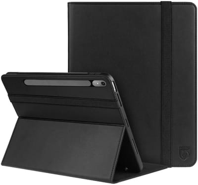Rosso Element Book Case Hoes Geschikt voor Lenovo Tab P12 | Volledige bescherming | Elastische band | Sleep/Wake functie | Met Penhouder | Verstelbare standaard | Zwart
