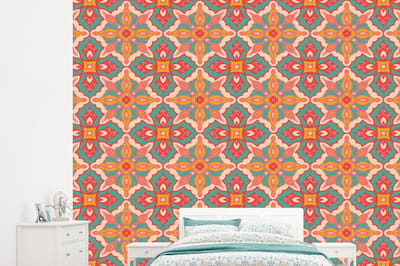 Behang - Fotobehang Patroon - Hippie - Oranje - Breedte 245 cm x hoogte 220 cm