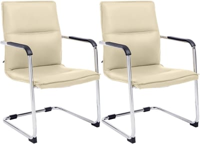 CLP Seattle Set van 2 bezoekersstoelen - Met armleuning - Eetkamerstoel - Kunstleer/creme