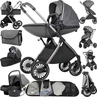 Baby Kinderwagen - 4-in-1 Reiswieg - Comfortabel Reizen - Aluminium Frame - 73 x 61.5 x 124 cm - Diep Grijs
