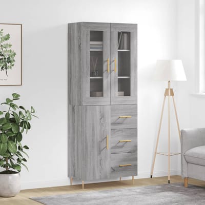 vidaXL - Hoge - kast - 69,5x34x180 - cm - bewerkt - hout - grijs - sonoma - eikenkleurig