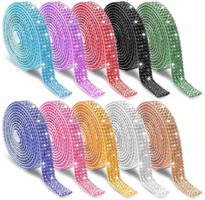 Allecto Premium - 10 rollen zelfklevend strassband met glitterlint - 4 rijen kristallen diamantband