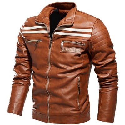 Veste Homme Costume Locomotive Manteau Neuf Veste en Cuir Rayée Identique Veste en Cuir Velours Homme 3XL brown