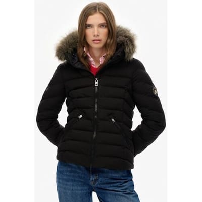 Superdry Fuji Gewatteerde Jas met Bontkraag Black Grootte: 46