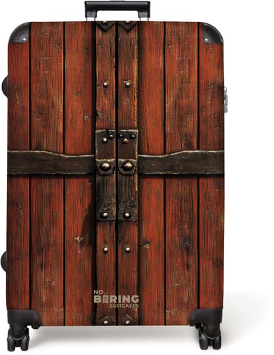 NoBoringSuitcases.com® - Koffer groot - Reiskoffer lichtgewicht - Rode houten deuren met smeedijzeren scharnieren - Rolkoffer met 4 wielen - Grote trolley XL - 98 liter bagage