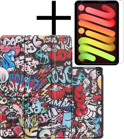 Hoes - Geschikt voor Apple iPad Mini 6 (2021) - 8.3 inch - 6e Generatie - Met Screenprotector - Trifold Bookcase - Hard Cover - Hardcover Book Case - Tablet Hoesje - Graffity