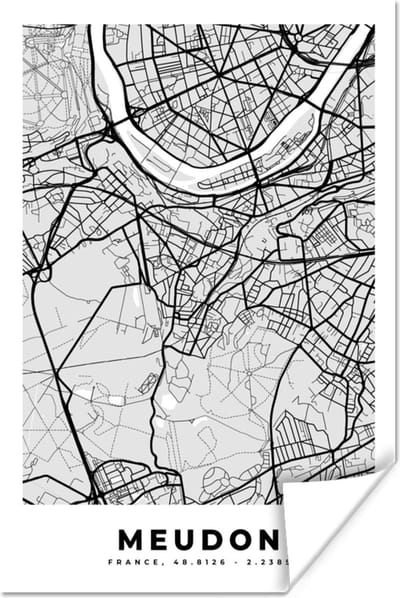 Poster Plattegrond - Meudon - Stadskaart - Kaart - Frankrijk - 120x180 cm XXL