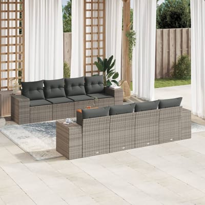 vidaXL - 9-delige - Loungeset - met - kussens - poly - rattan - grijs