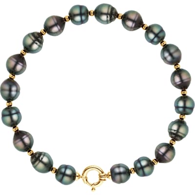 Armband Tahitian Parels Ringed 10-11 mm ferrules en geel goud Sluiting Luxury