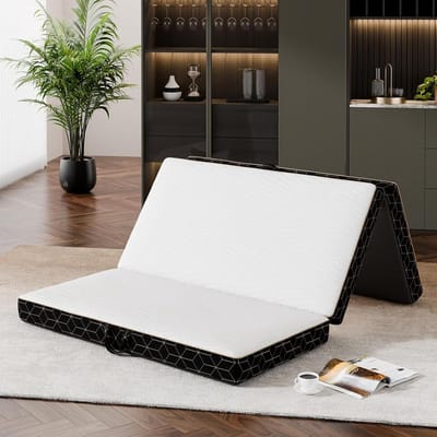 Drielaags Traagschuim Matras - Opvouwbaar Logeerbed - Ruimtebesparend Slapen - Wasbare Hoes Antislipbodem - 105 cm Twin Size - Grijs