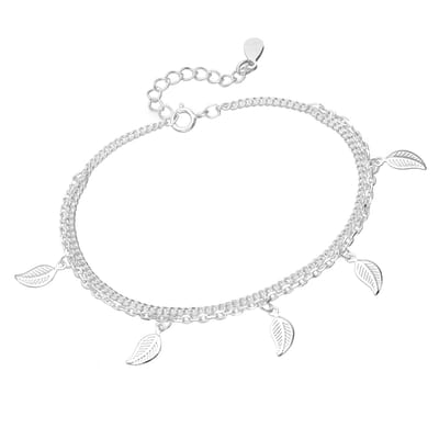 EAR IT UP - Armband - Dubbel - Blad - 2 in 1 - 925 sterling zilver - 16,5 tot 18,5 cm - 1 stuk