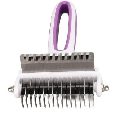 Huisdier Ontklitter Borstel 2-in-1 Ontklitter Gereedschap en Klittenverwijderaar Onderwol Harken Kam Verwijderen Knoppen Huisdier Borstel voor Katten Honden S 8.9 X 1.5in paars