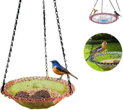 Hangend vogelbad voor buiten (enkelvoudig) – Hangende voerschaal – Hangende voederbak – Voederbak voor vogels – Geschikt als decoratie voor tuin en terras; cadeau voor vogelliefhebbers – 23,5 cm