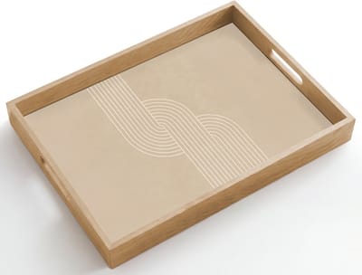 Dienblad hout 50x35 cm - Schootdienblad - Parallelle lijnen - Lichte textuur - Beige - Borrelplank rechthoek - Plateau dienbladen