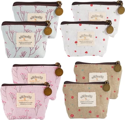 Mini Make-up Tassen Set van 8 Stuks - Schattige Canvas Portemonnees voor Sleutels, Muntjes en Accessoires in Diverse Kleuren