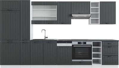 Vicco Fame-Line Complete keukeneenheid – 355 cm met hoge kast, zonder werkblad Antraciet landhuis/wit