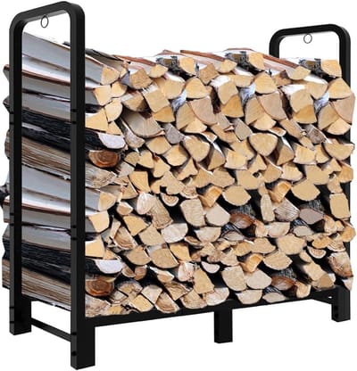 Brandhoutrek - Houtopslag Rek - Brandhout Opslaan - Stevig en Duurzaam - 4Ft - Mat Zwart