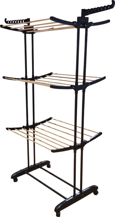Droogrek 3 Lagen - Wasrek - Perfect voor groot en klein wasgoed - zwart/hout - Droogtoren - Aqua Laser