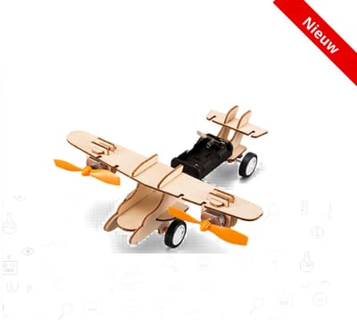 Kitcreatives- Science Kits- Bouwpakket- Vliegtuig op Windkracht van hout
