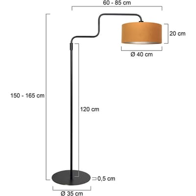 Zwarte Vloerlamp Bloeba 4168ZW van Steinhauer - Draaibaar, Uitschuifbaar, Verstelbare Hoogte van 150-165 cm, Goud Velours Kap, Metalen en Textiel Constructie