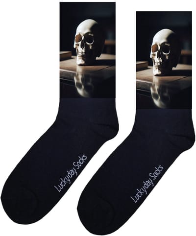 LuckyDay Socks - Doodshoofd - Griezelige sokken - Verjaardag cadeau vrouw en man - Vrolijke sokken - Valentijns cadeau - Kerst sokken - Grappige sokken - Leuke dames en heren sokken - Moederdag - Vaderdag - Socks maken Happy - Maat 37-44