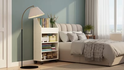 Draagbare Boekenkast op Wielen – Casa Velluto “MobileShelf” – Verplaatsbare Opbergwagen van Vloer tot Plafond – Houten Meubel met Trapezium Planken – Boodschappenwagen, Opbergrek, Verplaatsbare Tafelrand, One Size