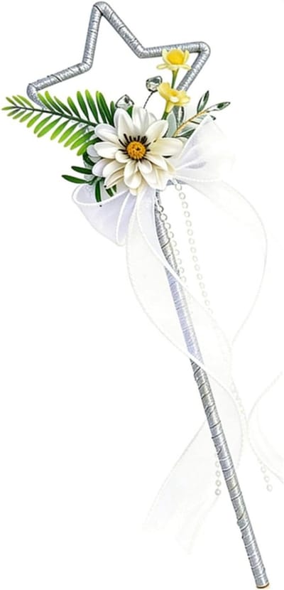 Bloemen Toverstaf - Ster Toverstok - Feestelijke Accessoires - Met Zijden Bloemen - 35 cm Lengte - Wit